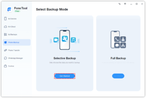 Run FoneTool > Connect your iPhone to the Windows PC by USB cable > Click Phone Backup on the left panel