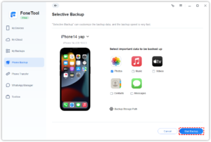 Decide a storage path to save the iPhone data > Tap Start Backup to begin the process