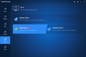 Select the Clone Feature in AOMEI Backupper