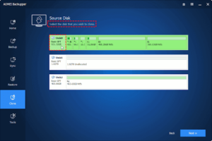 Click Next after selecting the source disk that you want to clone.