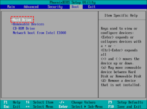  boot device in the BIOS