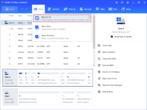 Click “Migrate OS” under the “Clone” column.